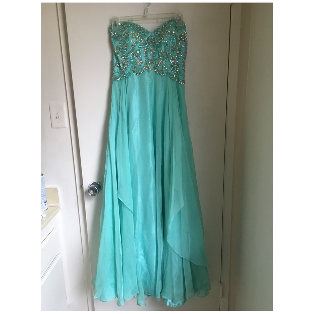 Turquoise Long Cinderella Dress Gem